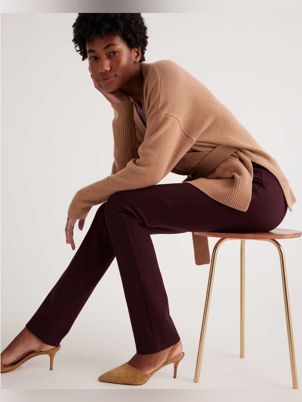 Quince Ultra-Stretch Ponte Straight Leg Pants in Burgundy